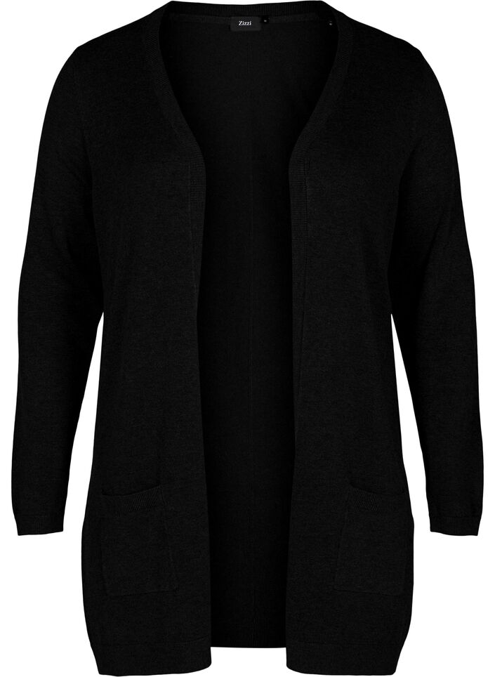 Lang strikcardigan i viskosemix., Sort, Packshot image number 0
