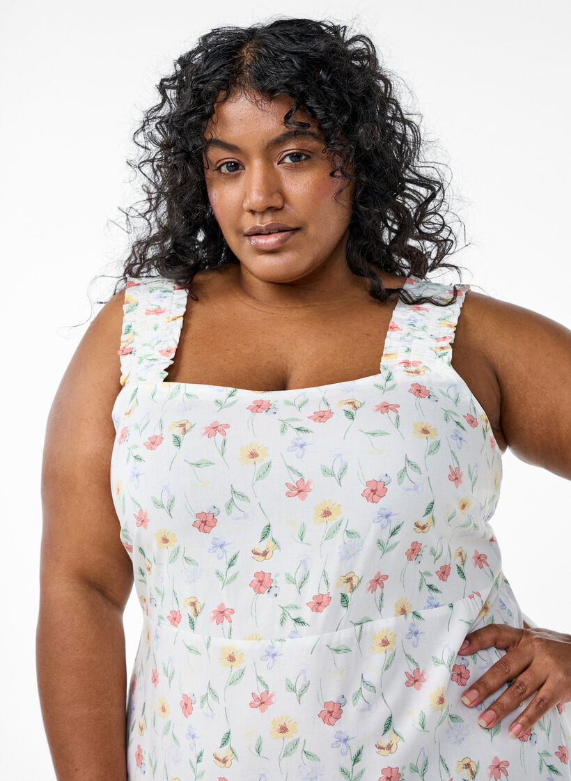 Sommerkjole med brede stropper, Hvid, Model image number 2