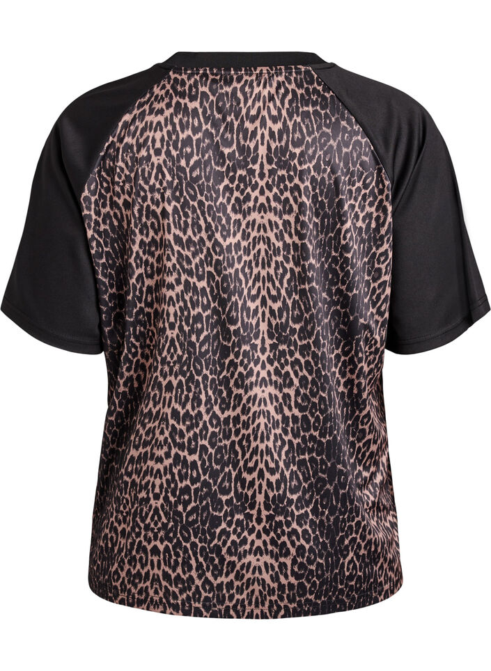 Tr&aelig;ningst-shirt med leopardprint og raglan&aelig;rmer, Brun, Packshot image number 1