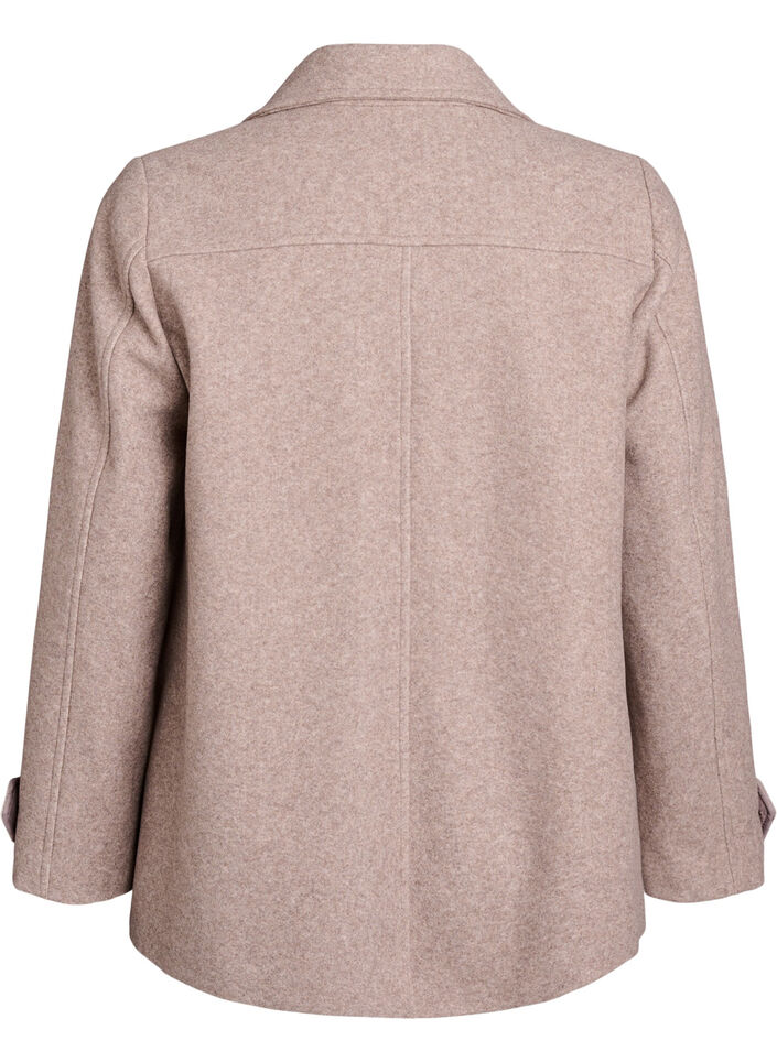 Kort frakke med dobbeltradet knaplukning, Beige, Packshot image number 1