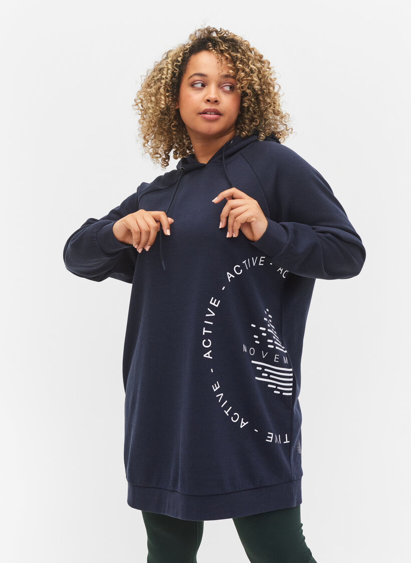 Lang sweatshirt med hætte og printdetaljer, Night Sky, Model image number 0