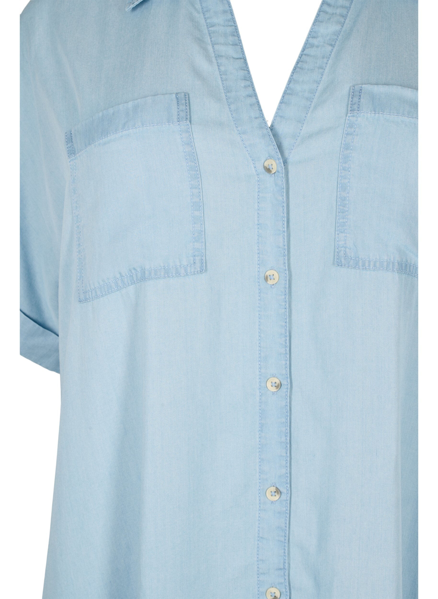 Zizzi Kort&aelig;rmet skjortekjole i lyocell (TENCEL&trade;), Light blue denim, Packshot image number 2