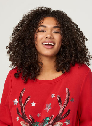 Jule sweatshirt med pailleter, Tango Red, Model image number 2