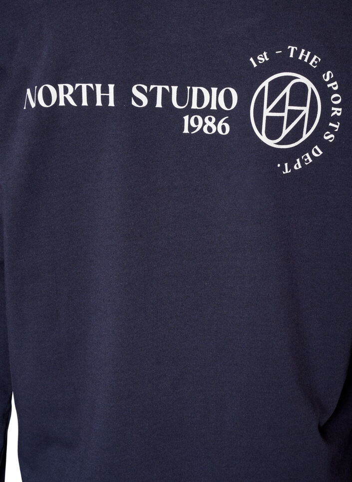 Lang&aelig;rmet jerseybluse med tekstprint, Bl&aring;, Packshot image number 4