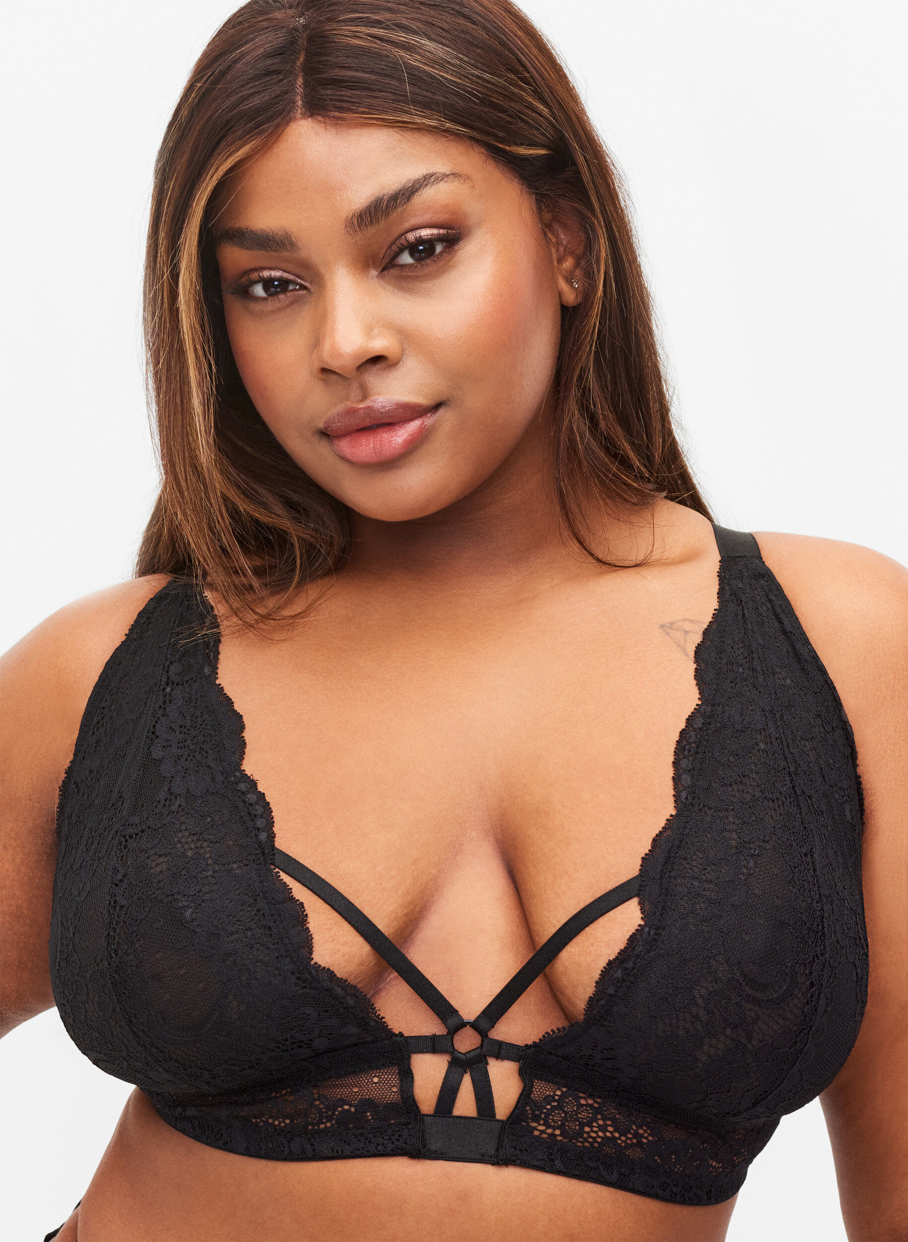 Zizzi Blonde bh med string, Black, Model image number 2