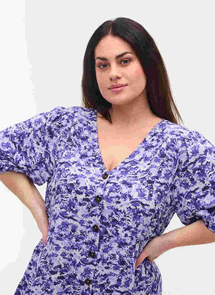 Kjole med knapper og 3/4 ærmer, Purple AOP, Model image number 2