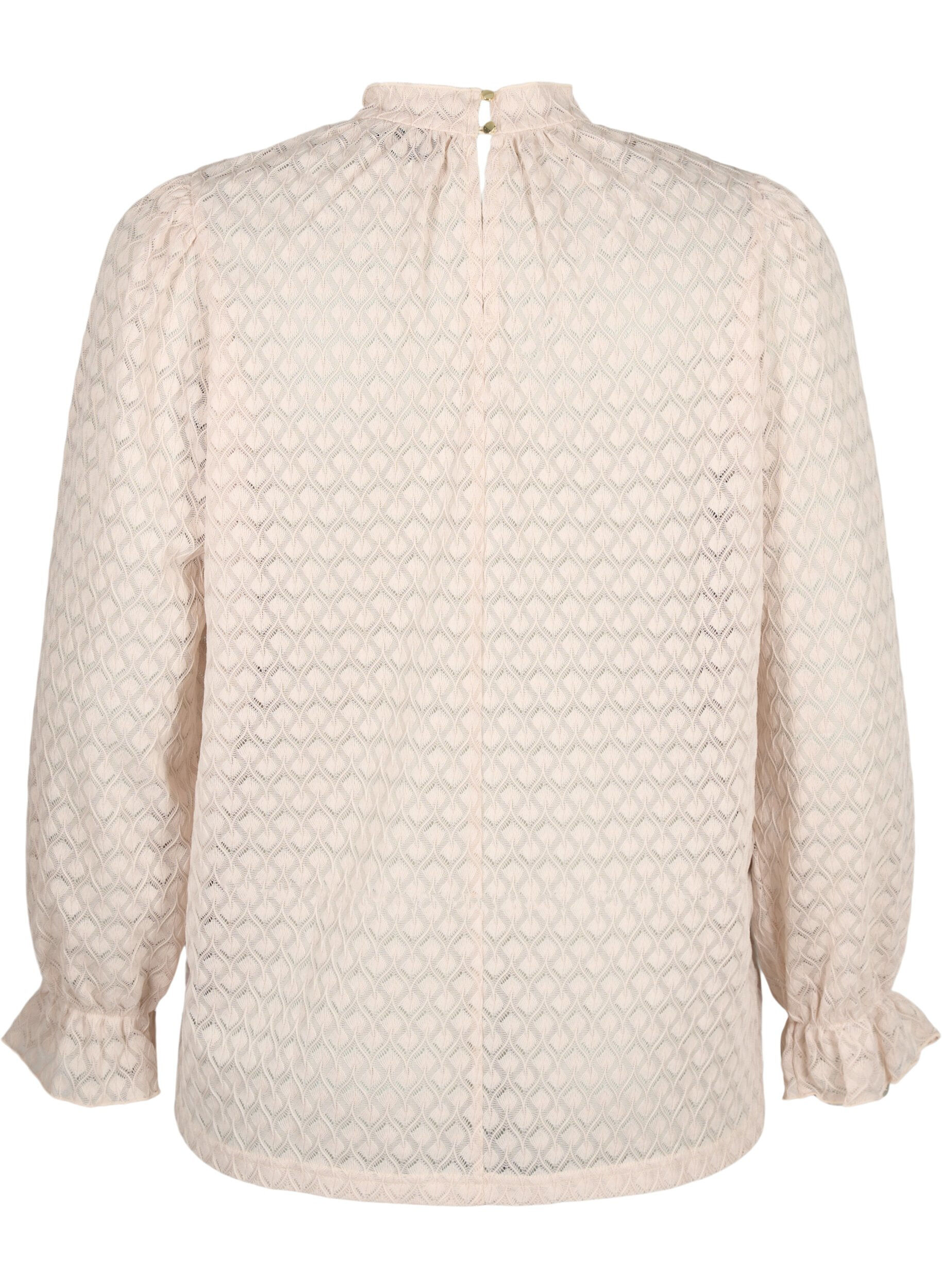 Zizzi Lang&aelig;rmet bluse med m&oslash;nstret tekstur, Whisper Pink, Packshot image number 1