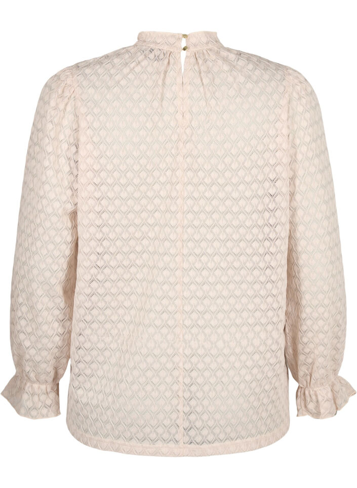 Langærmet bluse med mønstret tekstur, Whisper Pink, Packshot image number 1