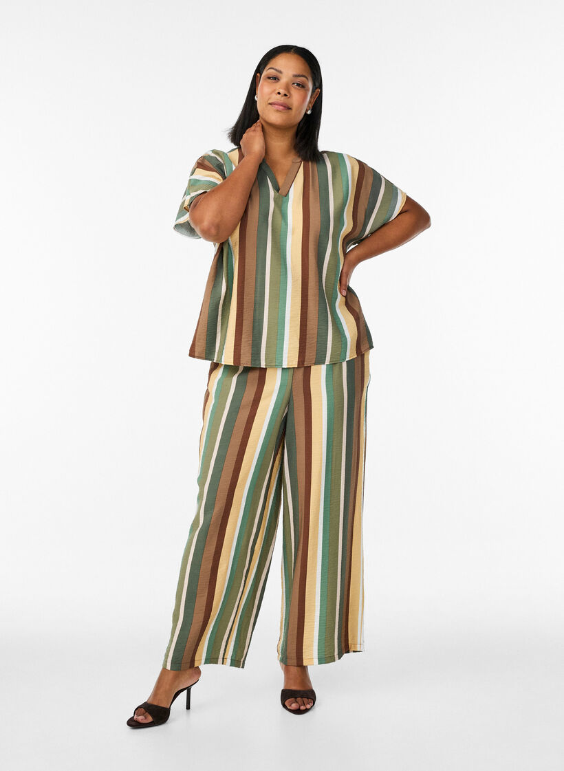 L&oslash;se viskosebukser med striber, Brun, Model image number 0