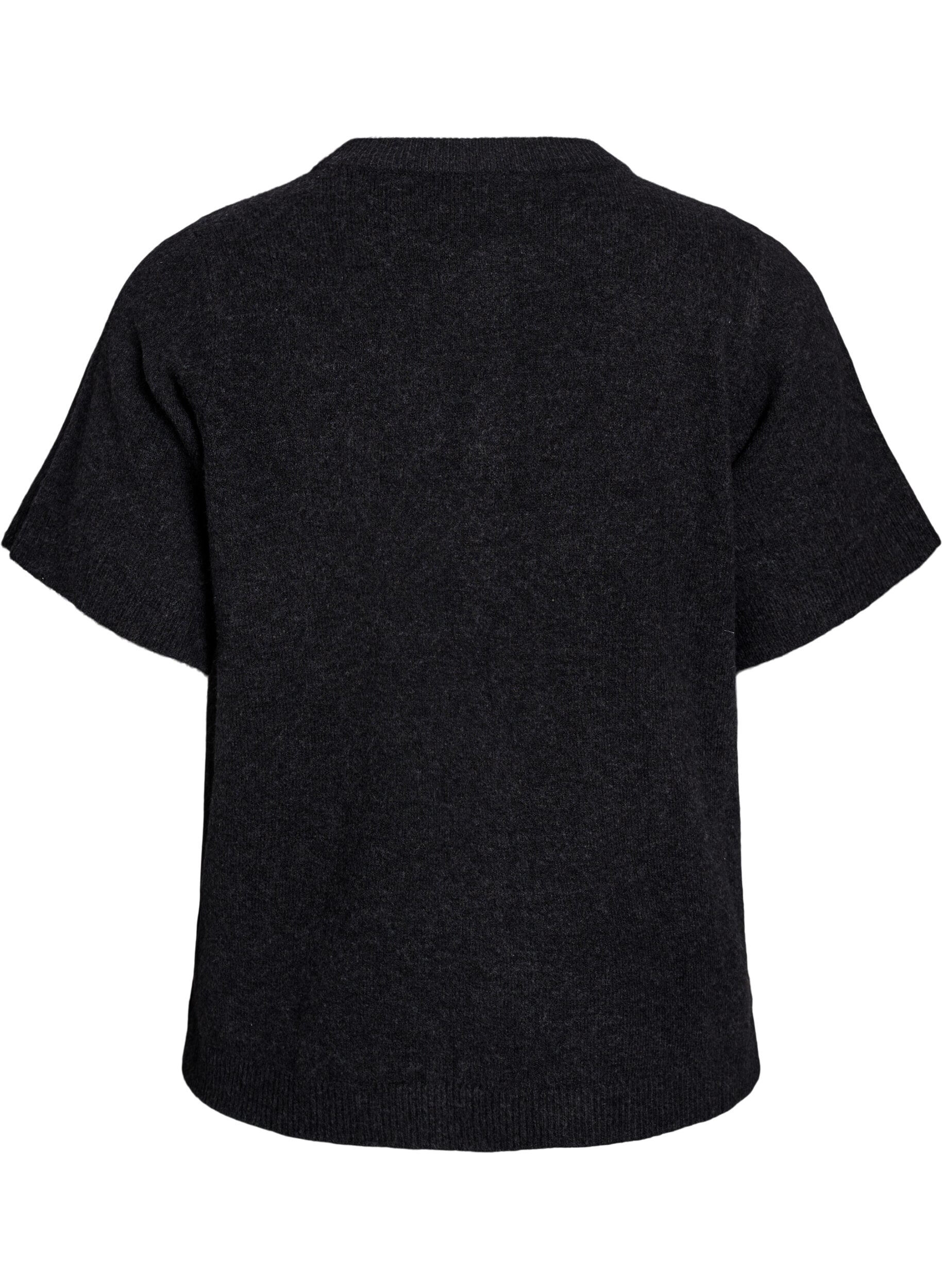 ZizziStrik cardigan med korte &aelig;rmer, Gr&aring;, Packshot image number 1