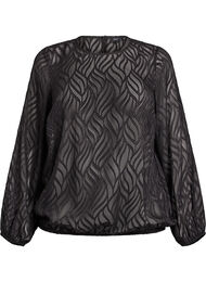 Bluse i chiffon med strukturm&oslash;nster, Sort