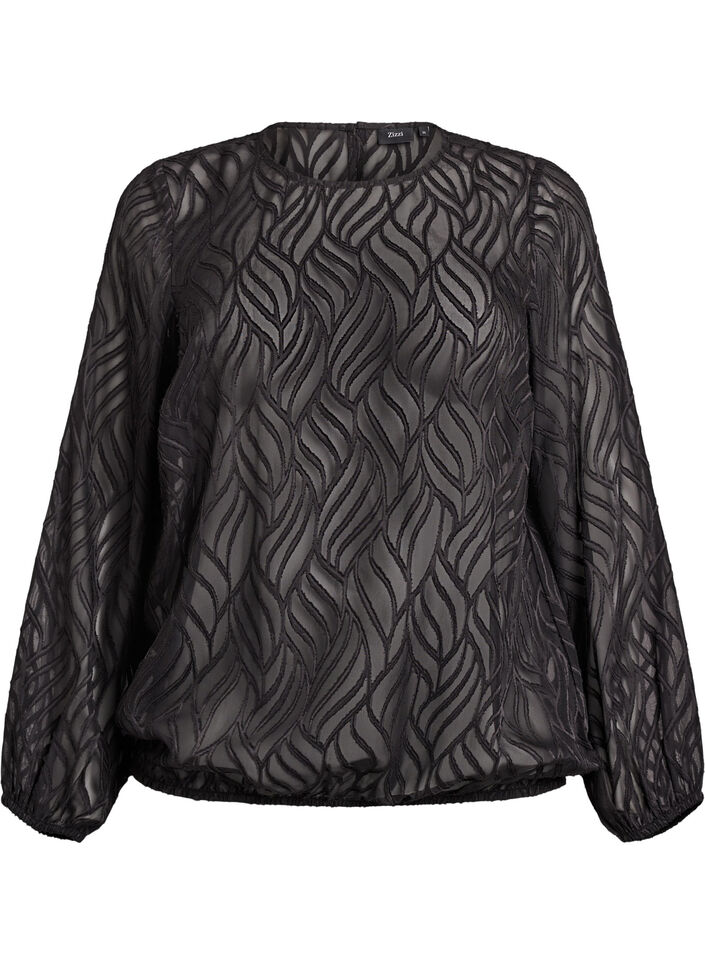 Bluse i chiffon med strukturm&oslash;nster, Sort, Packshot image number 0