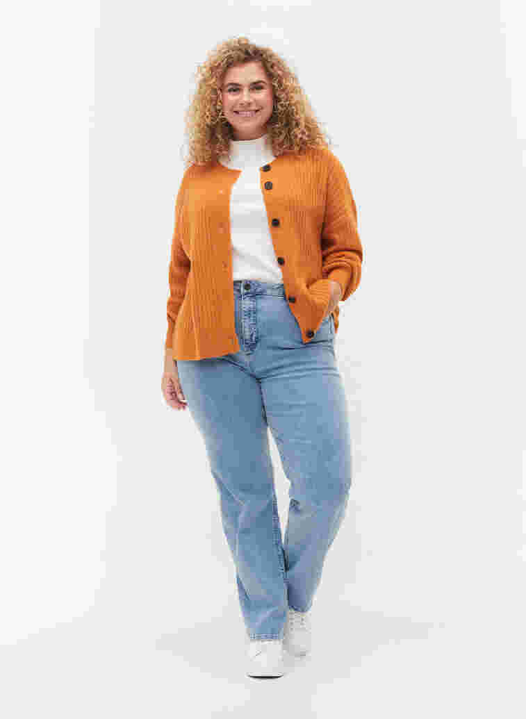 Ribstrikket cardigan med knapper, Harvest Pumpkin Mel., Model image number 2