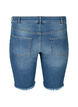 Højtaljede denimshorts med rå kanter, Dark blue denim, Packshot image number 1