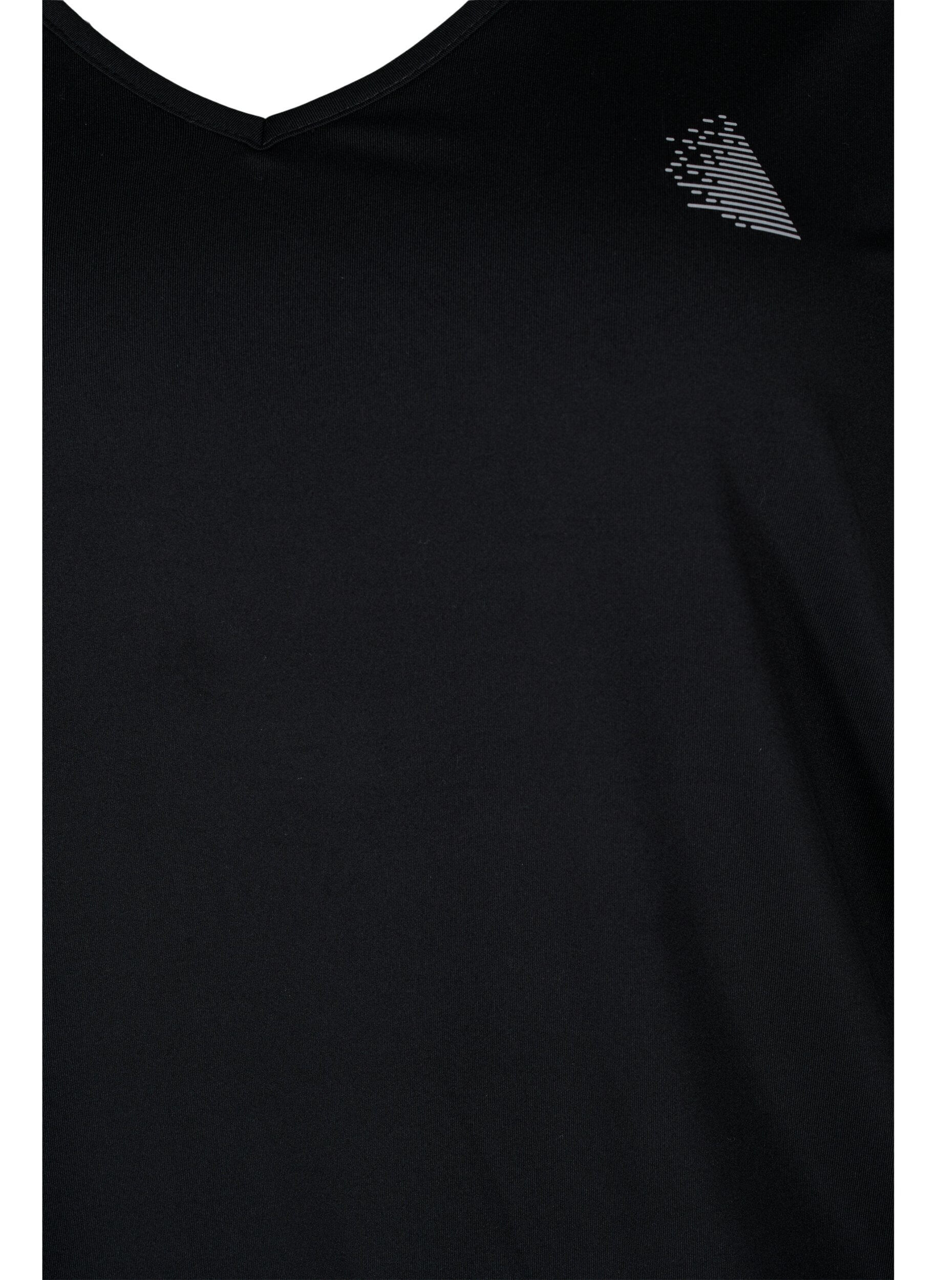 Zizzi Ensfarvet tr&aelig;nings t-shirt med v-hals, Black, Packshot image number 2