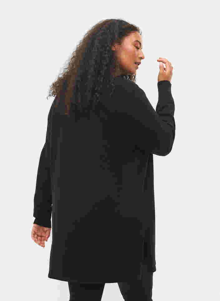Strikket cardigan med slids og rib, Black, Model image number 1