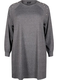 Langærmet kjole med perler, Grå