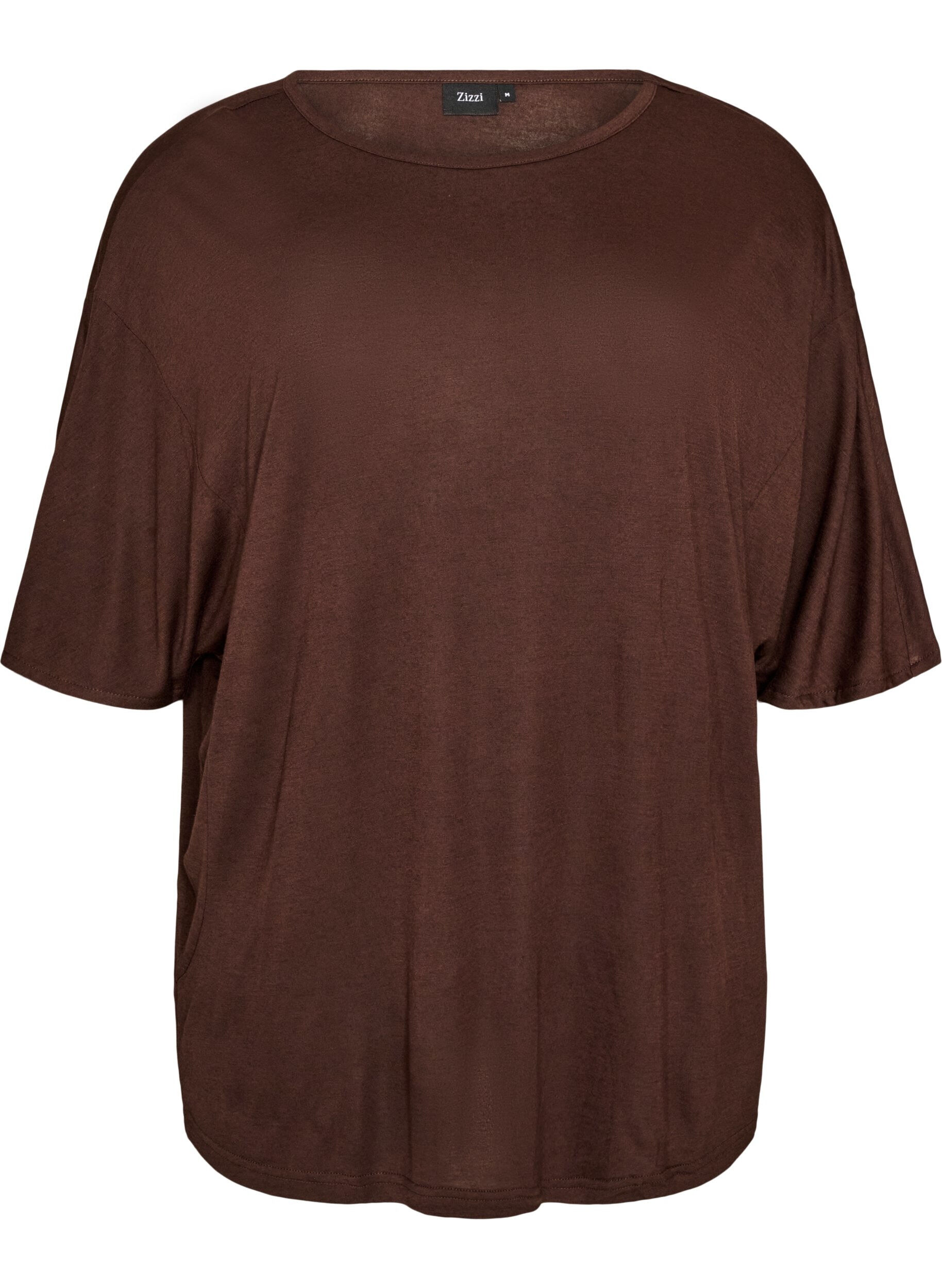 ZizziL&oslash;s T-shirt i viskosejersey, Brun, Packshot image number 0