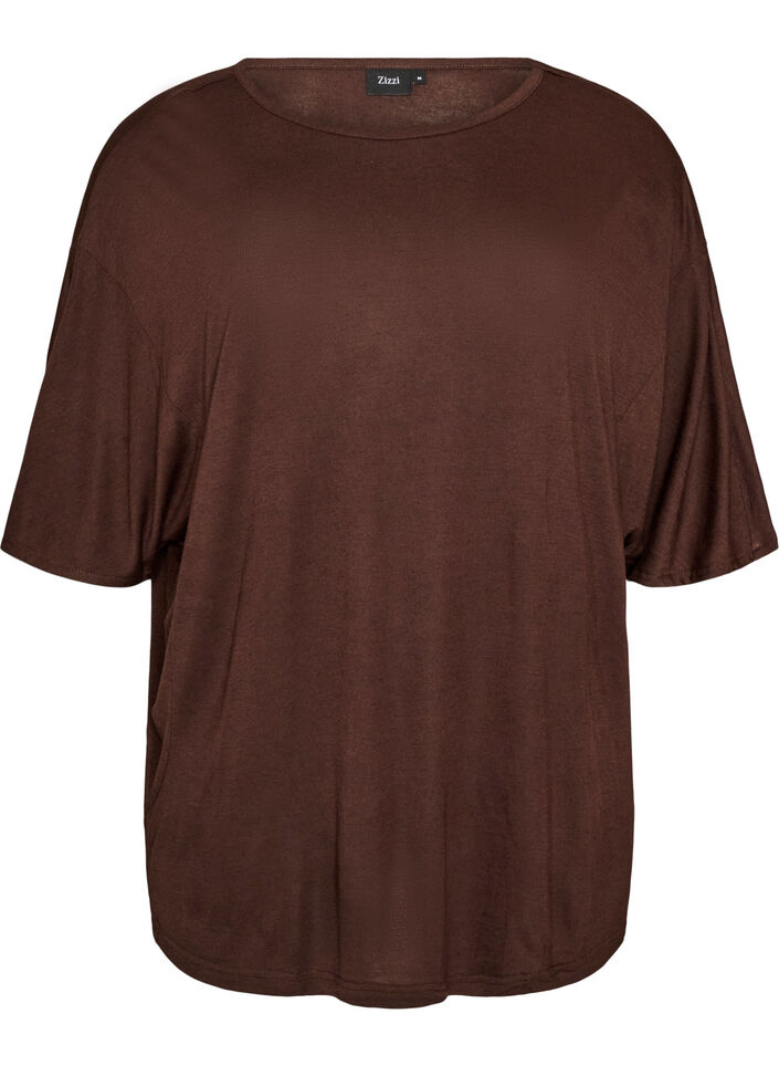 L&oslash;s T-shirt i viskosejersey, Brun, Packshot image number 0