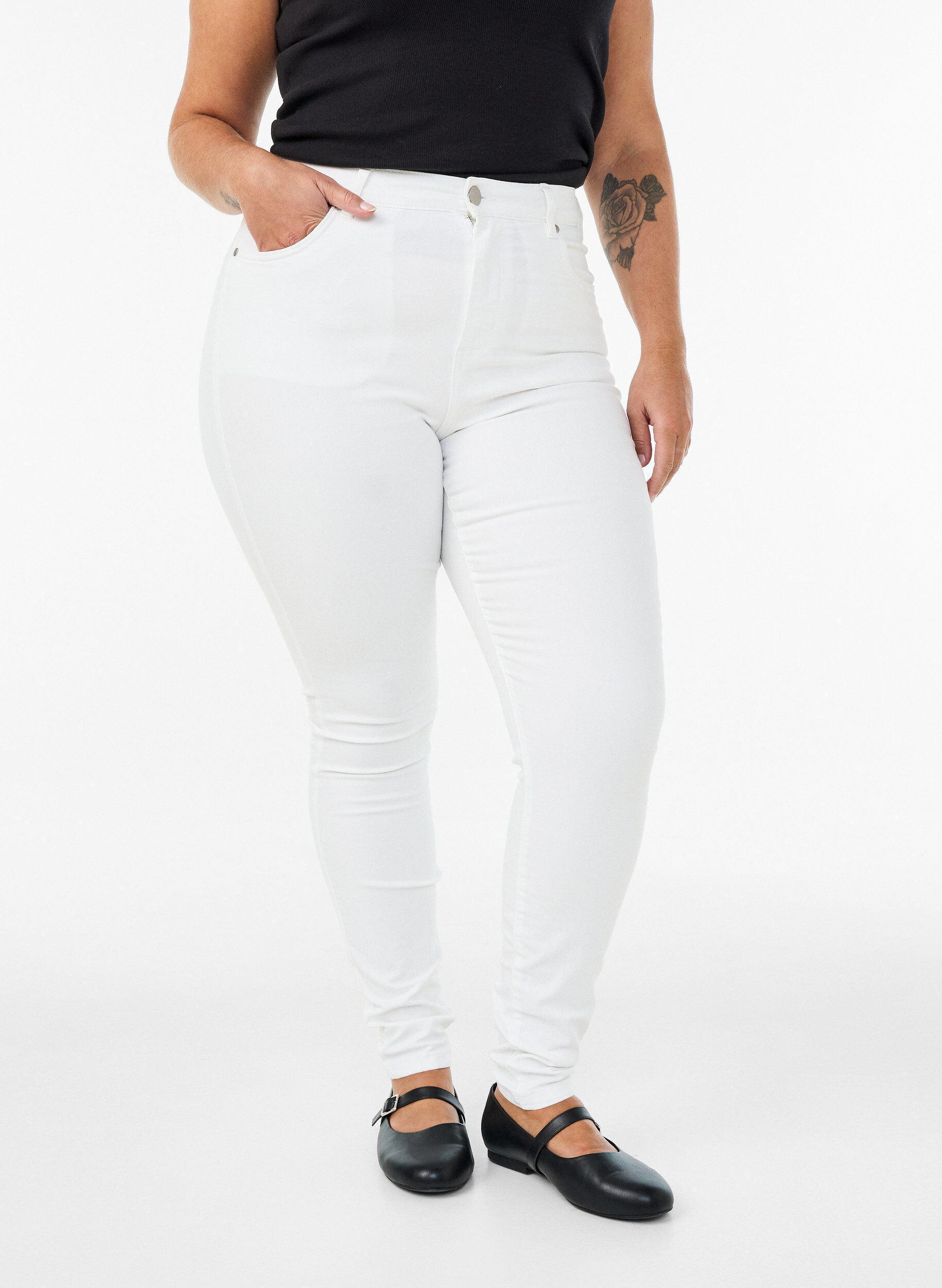 ZizziAmy jeans med h&oslash;j talje og super slim fit, Hvid, Model image number 2