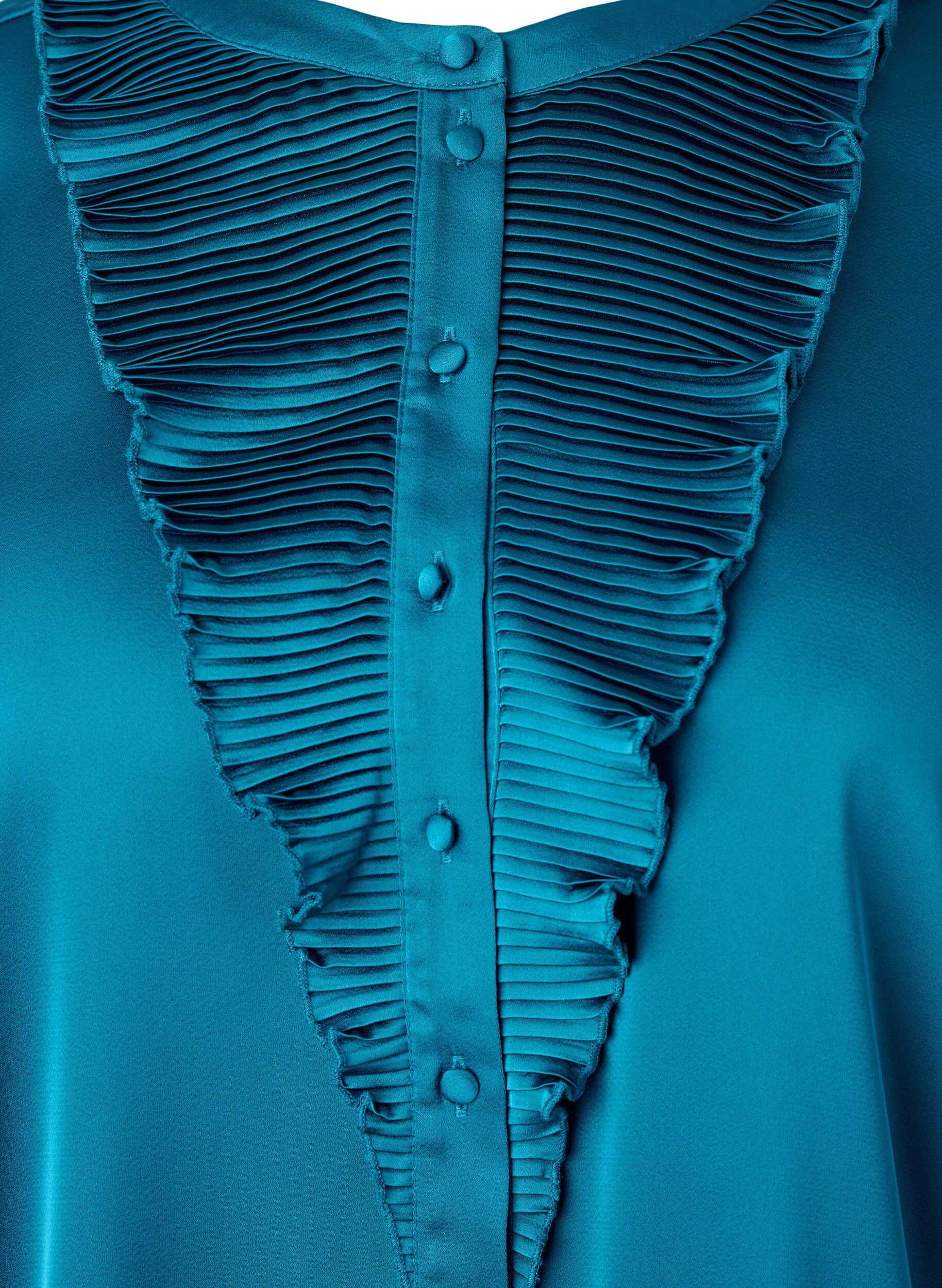 Zizzi Skjortebluse i satin med fl&aelig;sedetaljer, Shaded Spruce, Packshot image number 2