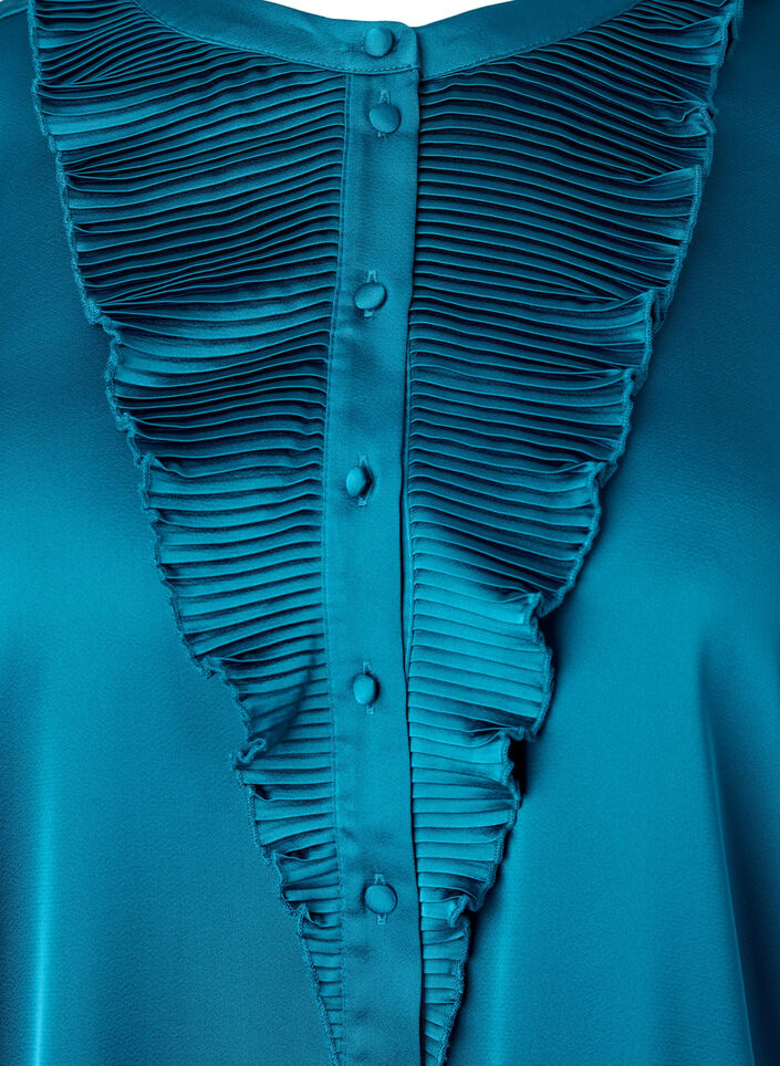 Skjortebluse i satin med flæsedetaljer, Shaded Spruce, Packshot image number 2