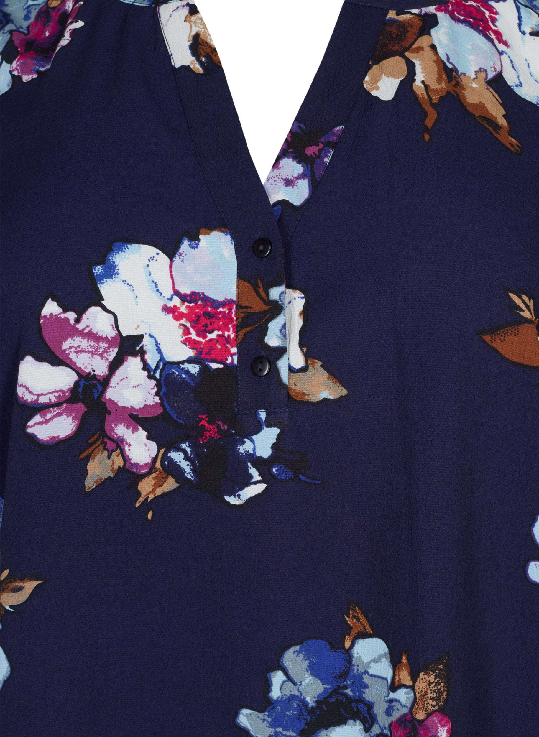 Zizzi FLASH - Lang&aelig;rmet bluse med print, Big Blue Flower, Packshot image number 2