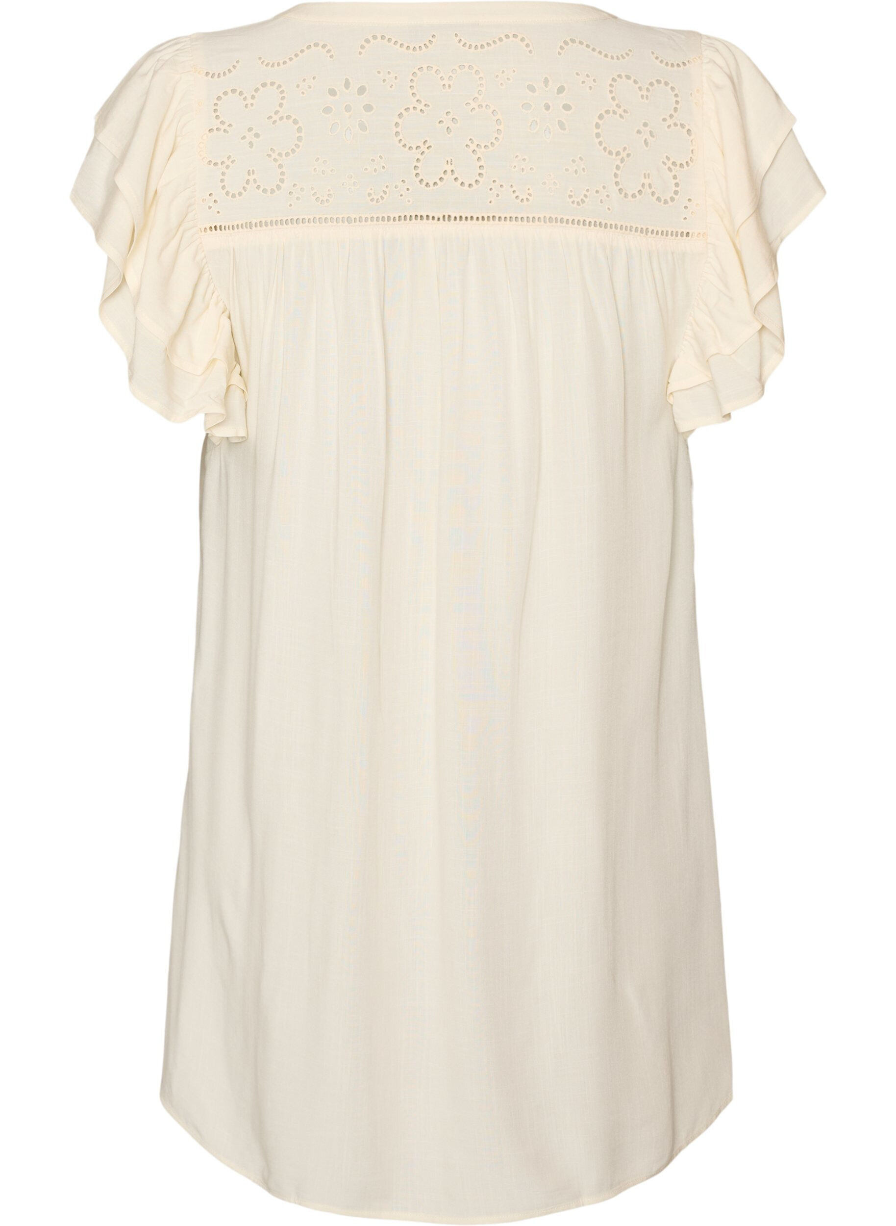 ZizziTunika med broderie anglaise og fl&aelig;se&aelig;rmer, Beige, Packshot image number 1