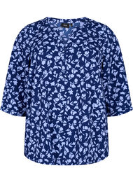 Blomstret bluse med 3/4 ærmer, M. Blue Flower AOP