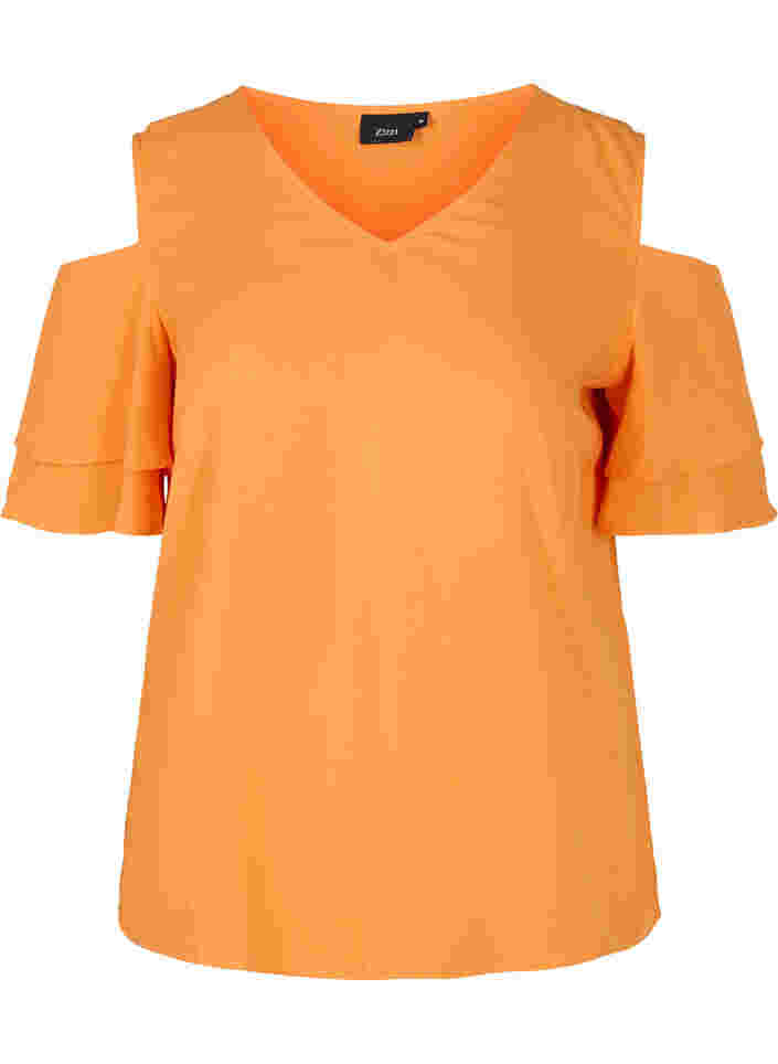 Kortærmet bluse i viskose, Orange Peel, Packshot image number 0