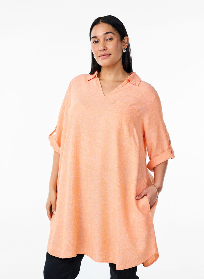 Tunika i h&oslash;r og viskose med A-facon, Orange, Model image number 0