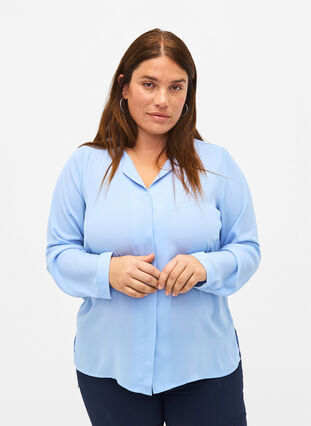 Ensfarvet skjorte med v-udskæring, Serenity, Model image number 0