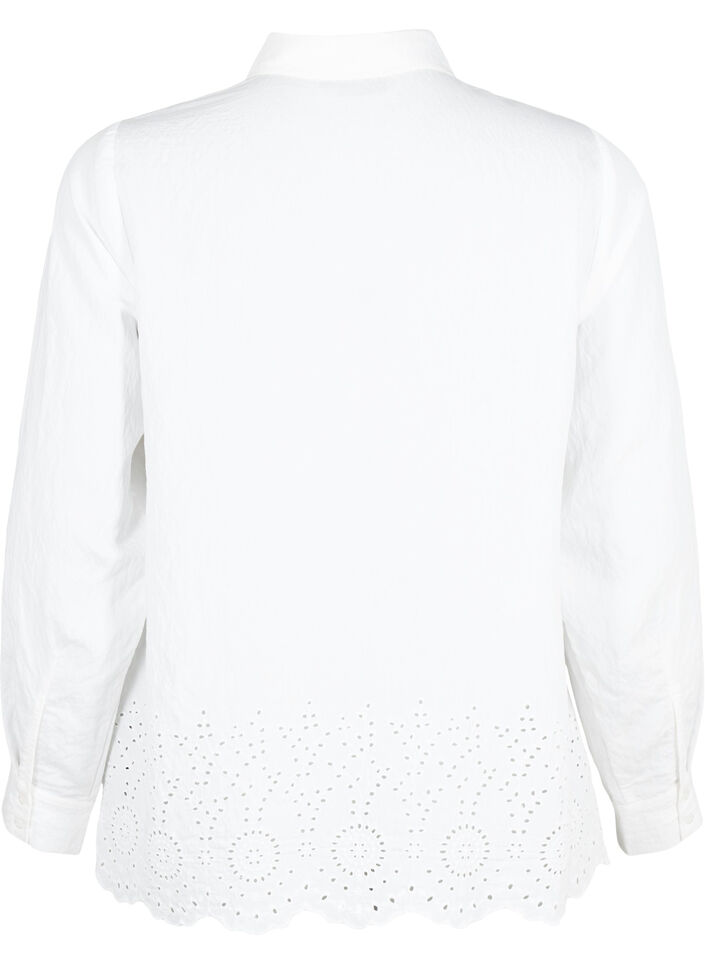 Skjorte i viskose med broderi anglaise, Bright White, Packshot image number 1