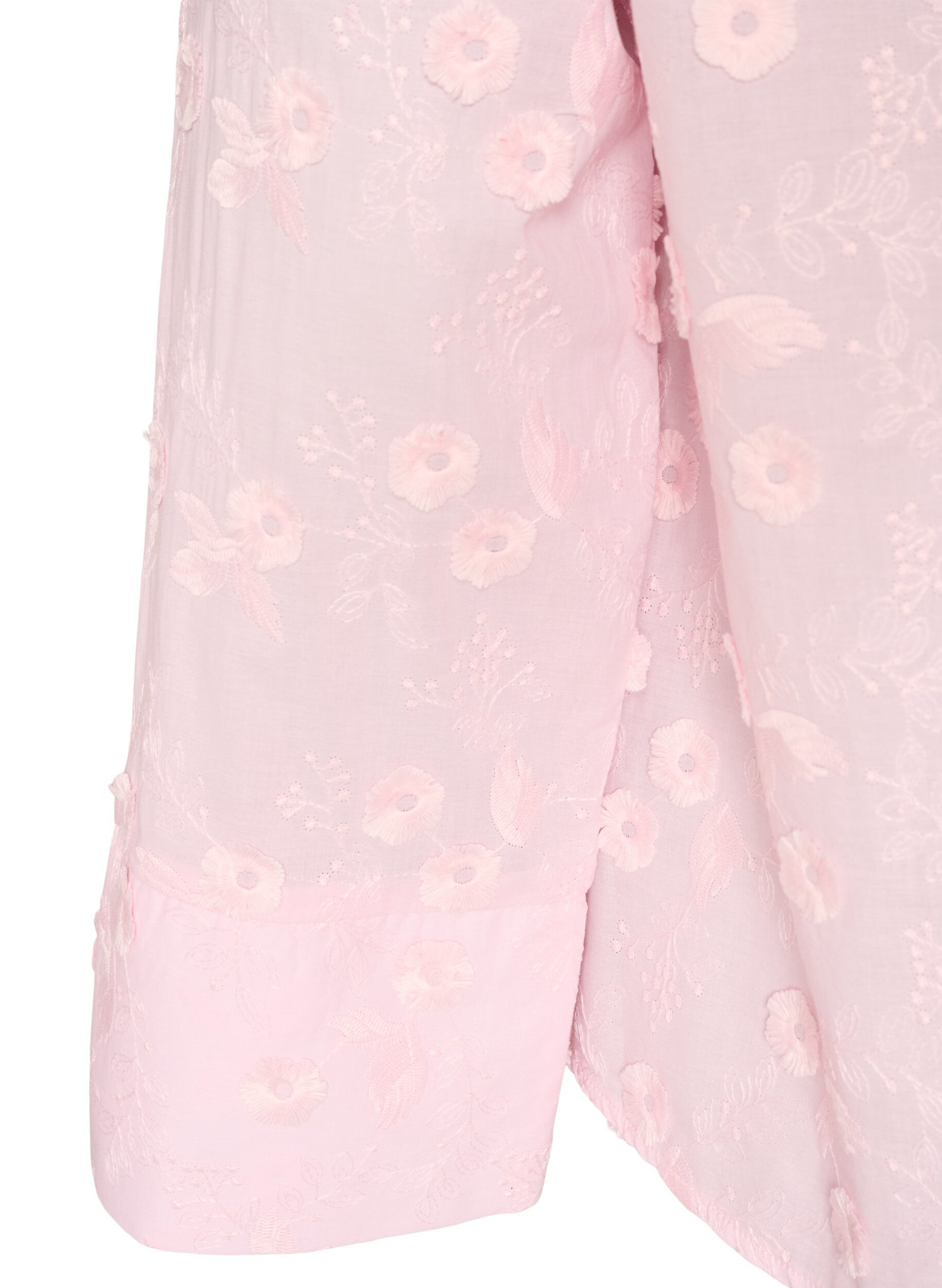 ZizziSkjorte med blomsterbroderi og brede &aelig;rmer, Lyser&oslash;d, Packshot image number 3