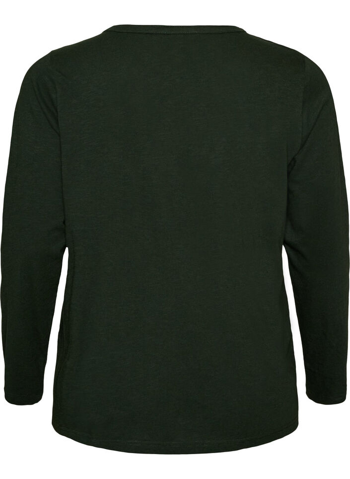 Lang&aelig;rmet t-shirt med V-hals og knapper, Gr&oslash;n, Packshot image number 1