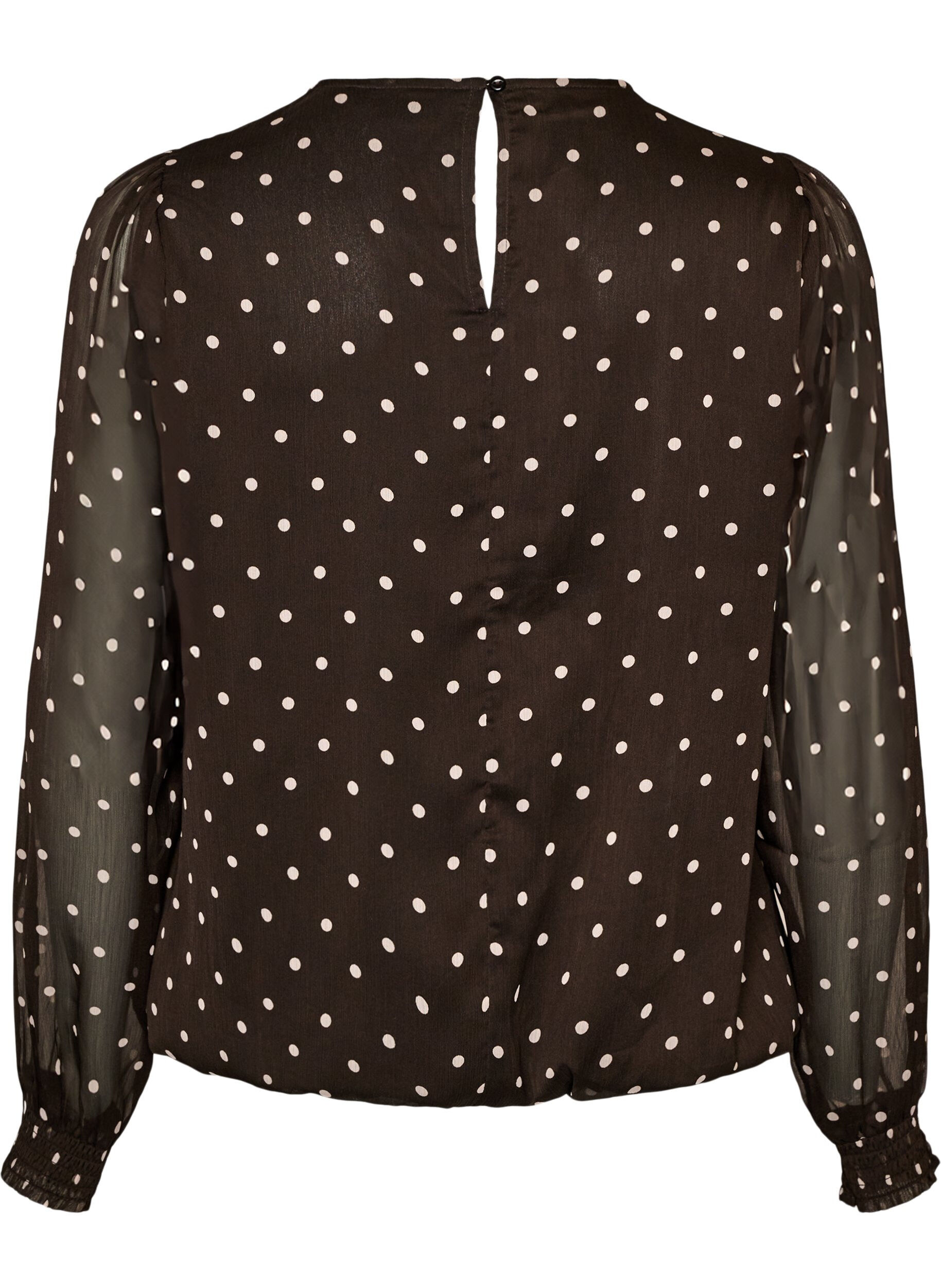 ZizziPrikket chiffonbluse med transparente &aelig;rmer, Brun, Packshot image number 1