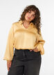 Bluse med skjortekrave og V-hals, Gul, Model image number 0