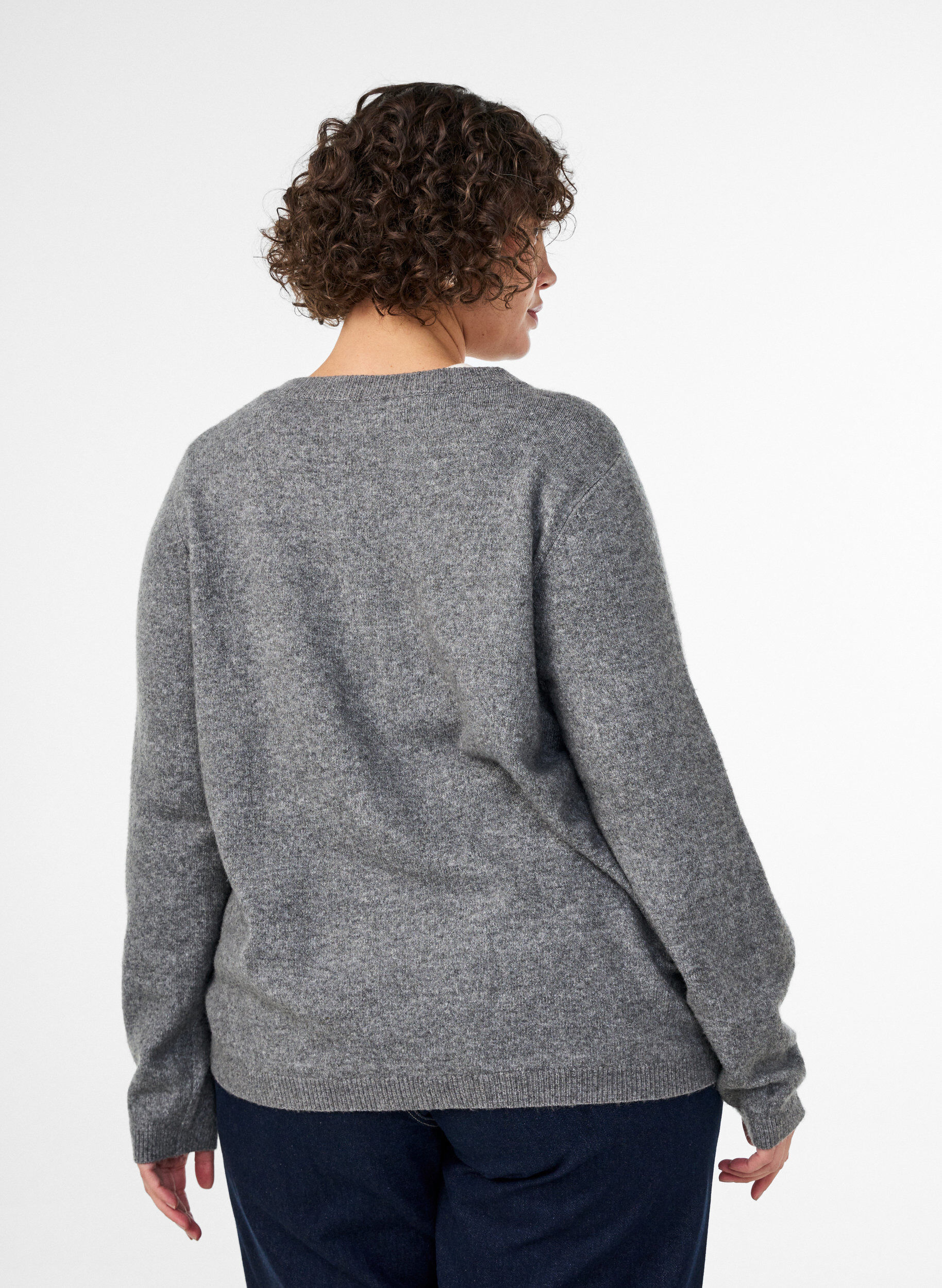 ZizziCardigan med knapper og afrundet front, Gr&aring;, Model image number 2