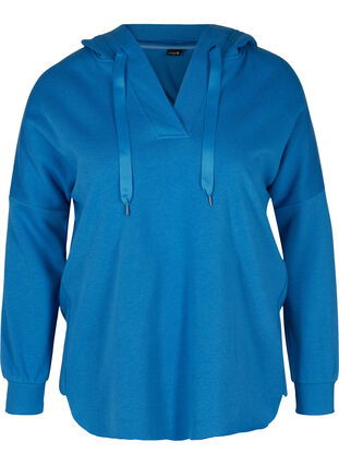 Sweatshirt med hætte og slids, Daphne Blue, Packshot image number 0