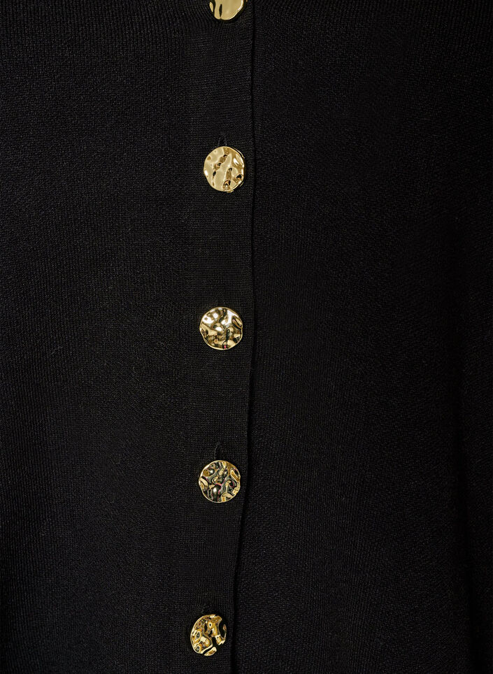 Finstrikket cardigan med dekorative knapper, Sort, Packshot image number 2