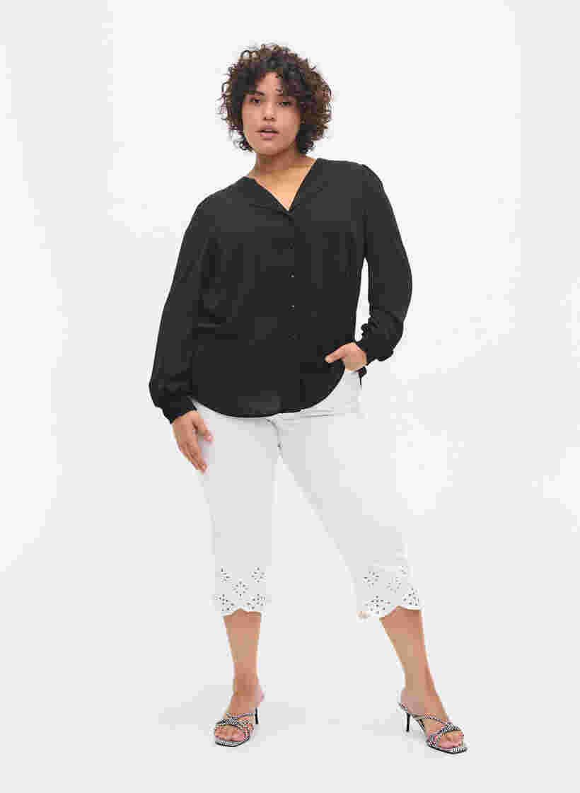 Skjorte med v-udskæring og smock, Black, Model image number 3