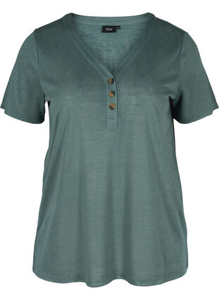 Kortærmet t-shirt med knapper , Balsam Green, Packshot image number 0