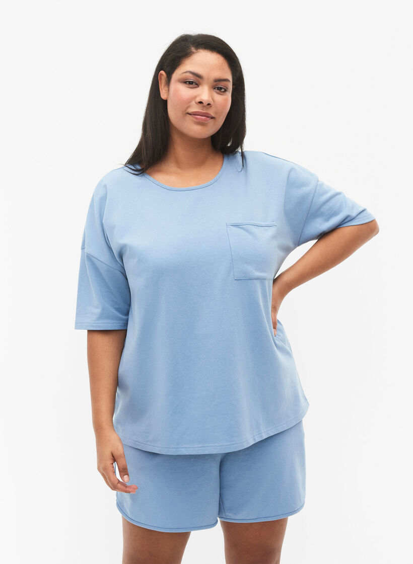 Bluse med 1/2 ærmer, Faded Denim, Model image number 0