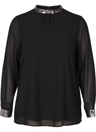 Bluse med pailletter, Black, Packshot image number 0