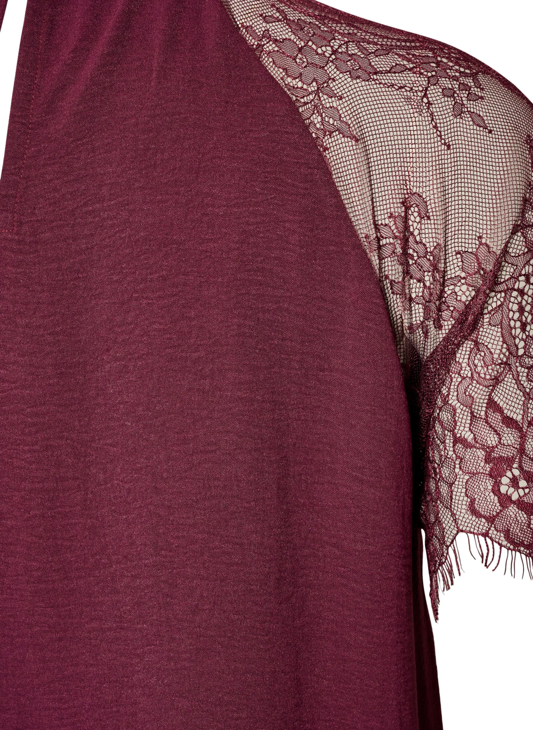 ZizziBluse med korte blonde&aelig;rmer og h&oslash;j hals, R&oslash;d, Packshot image number 3