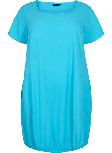 Kortærmet kjole i bomuld, Blue Atoll, Packshot image number 0