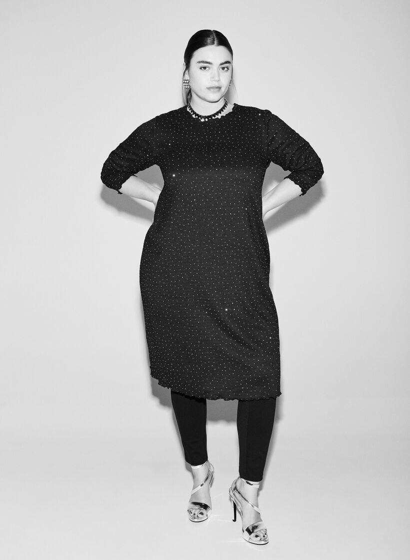 Kjole med rhinsten og bølgede kanter, Sort, Image