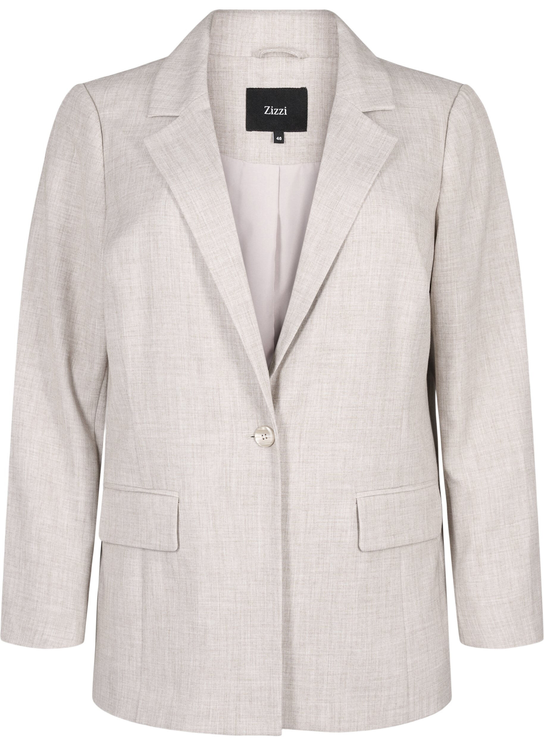 Zizzi Meleret blazer med knaplukning, String, Packshot image number 0