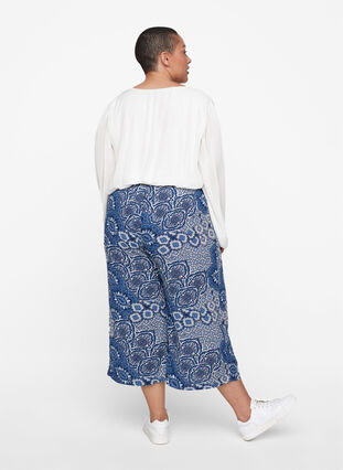 Printede culotte bukser i viskose, Asian Blue Print , Model image number 1
