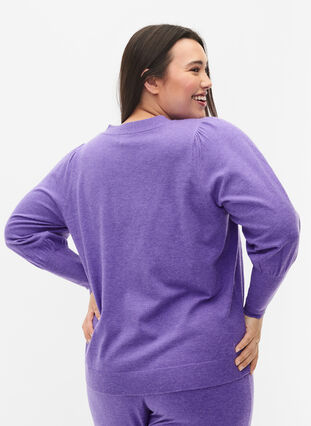 Strikket cardigan med knaplukning, Purple Opulence Mel., Model image number 1